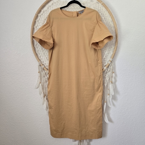 NEW COS Flare-Sleeved Stretch Poplin Midi Dress in Butter Ochre Yellow Size 8 - Picture 5 of 12